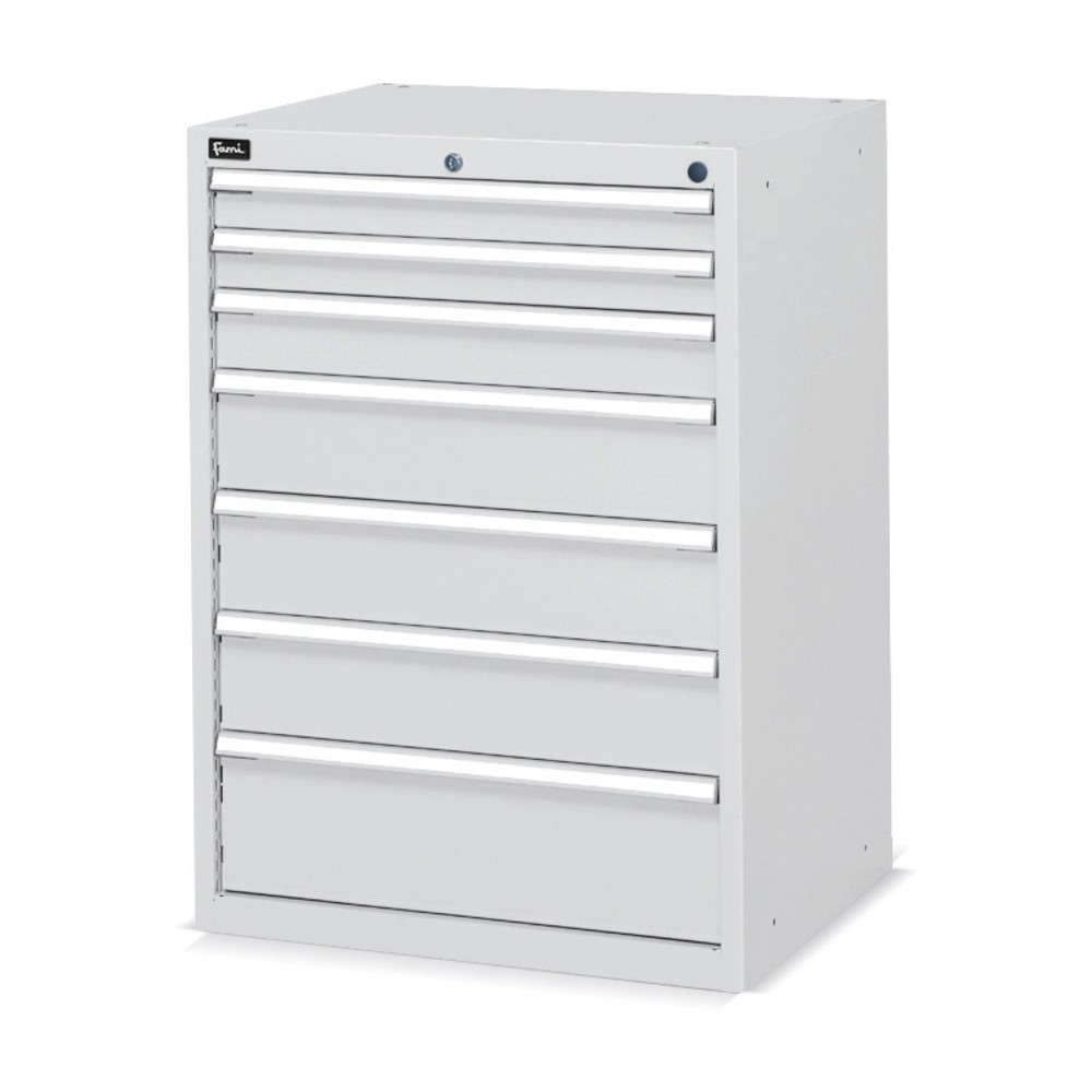 Obrázok výrobku: Fami Flexa Key Comfort zásuvková skrinka, zásuvky 2x75/1x100/3x150/1x200 mm, V x Š x H 1 000 x 717 x 600 mm, RAL 7035 svetlošedá