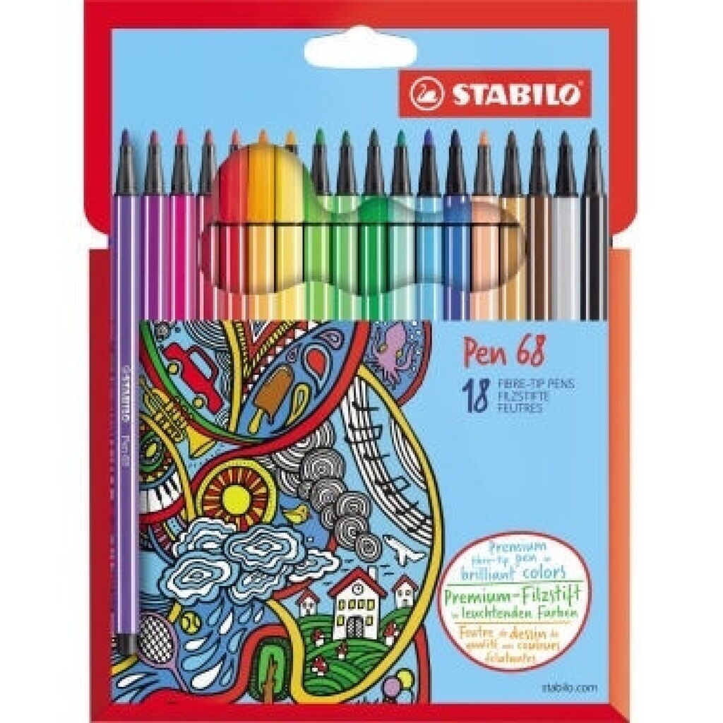 STABILO Fasermaler Pen 68 6818-7 1mm sortiert 18 St./Pack. Produktabbildung: STABILO Fasermaler Pen 68 6818-7 1mm sortiert 18 St./Pack.