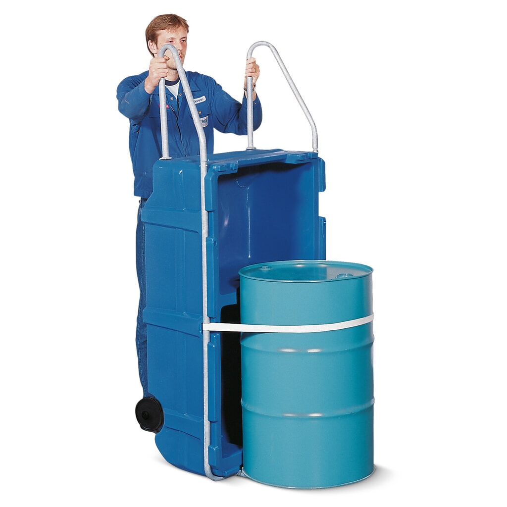 Produktabbildung: Denios Fasskarre mit integrierter Auffangwanne aus PE, für 1x 200 Liter