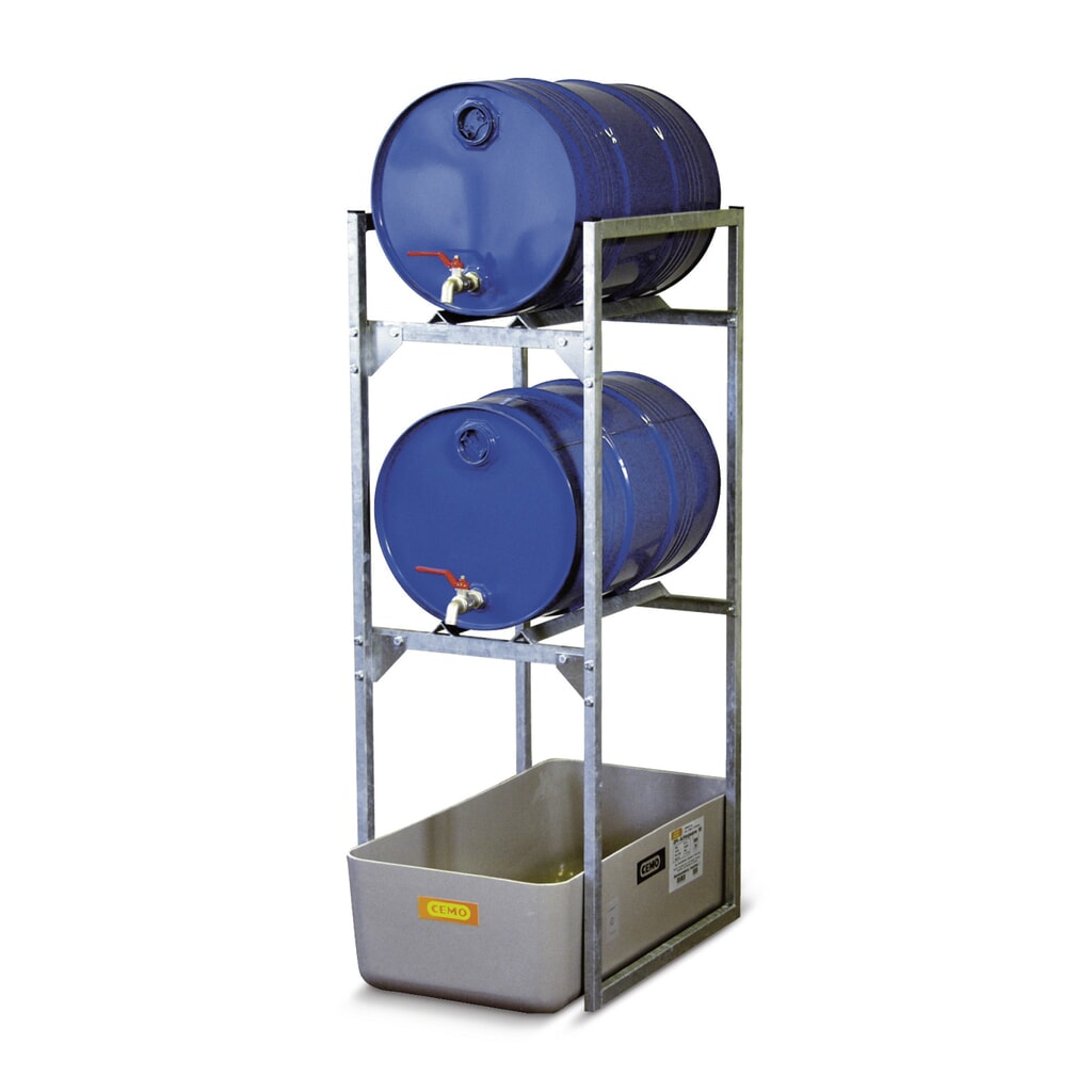 Fassregal für CEMO Gefahrstoffe, GFK-Auffangwanne, für 1 Fass à 60 l, 1 Gitterrost Produktabbildung: Fassregal für CEMO Gefahrstoffe, GFK-Auffangwanne, für 1 Fass à 60 l, 1 Gitterrost