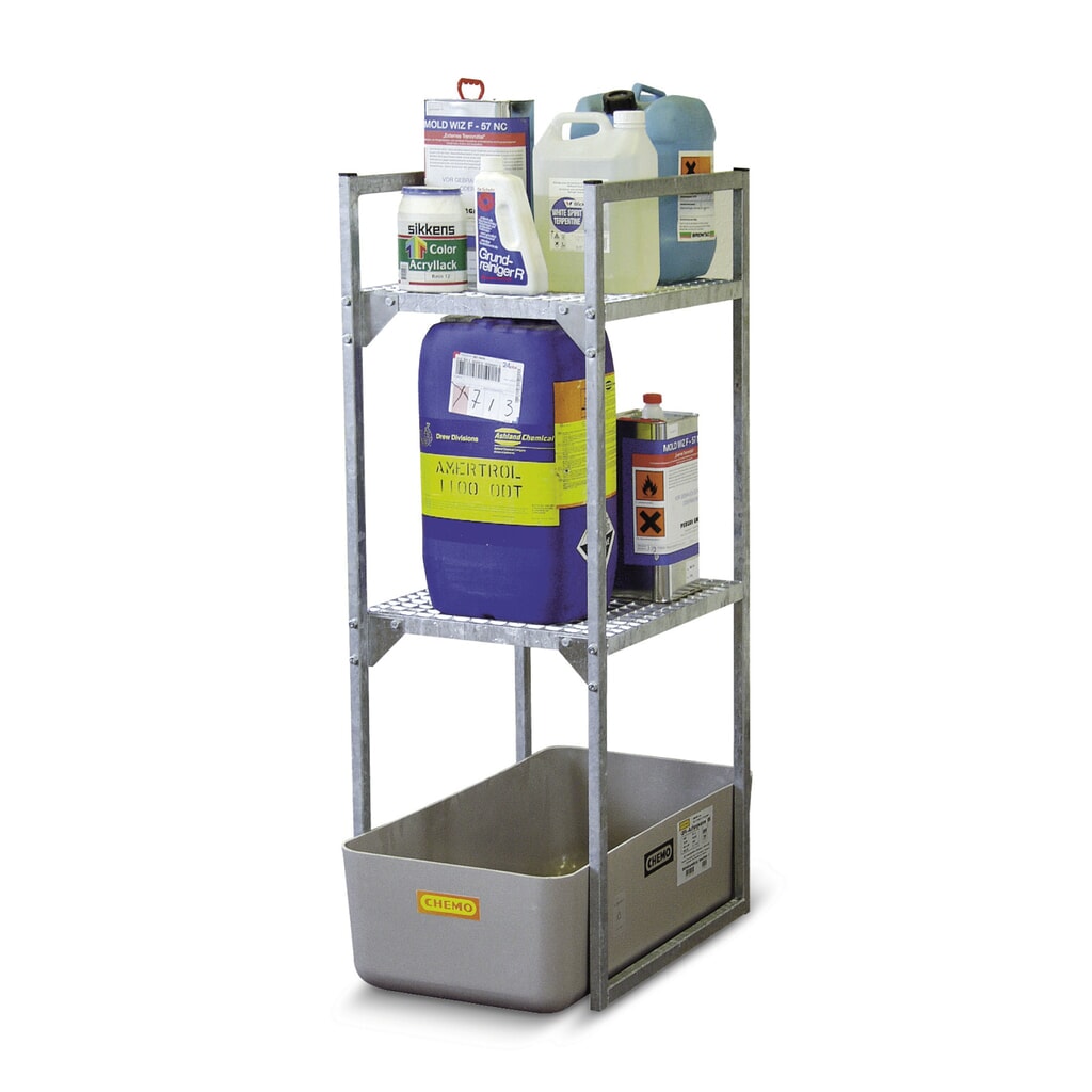 Fassregal CEMO für Gefahrstoffe, GFK-Auffangwanne, 2 Gitterroste Produktabbildung: Fassregal CEMO für Gefahrstoffe, GFK-Auffangwanne, 2 Gitterroste