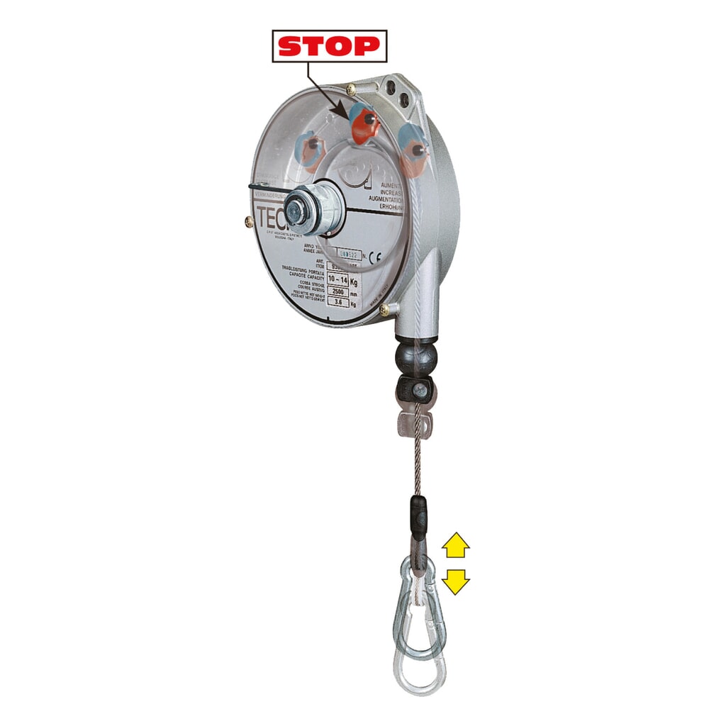 Federzug, mit Arretierung, Aluminiumgehäuse, Seilauszug 2,5 m, TK 2-4 kg Produktabbildung: Federzug, mit Arretierung, Aluminiumgehäuse, Seilauszug 2,5 m, TK 2-4 kg