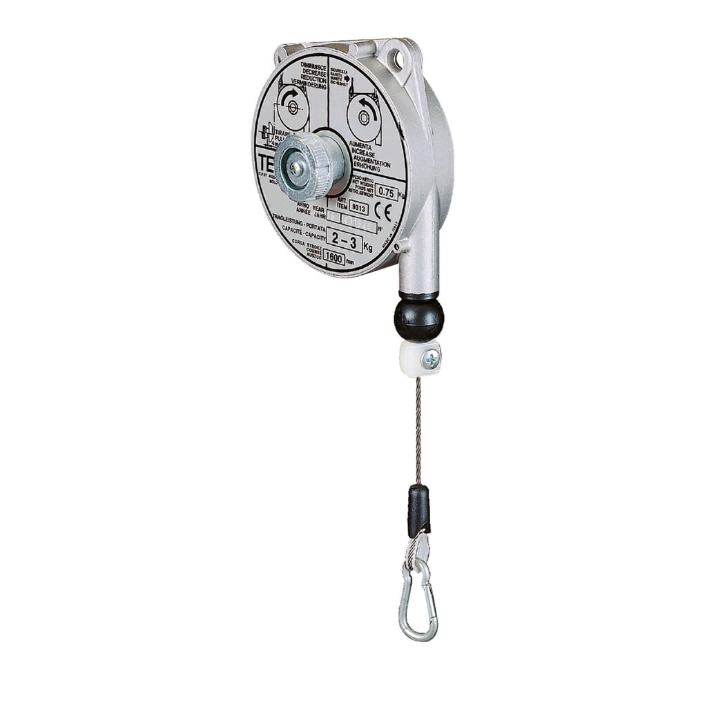 Federzug, ohne Arretierung, Aluminiumgehäuse, Seilauszug 1,6 m, TK 0,4-1 kg Produktabbildung: Federzug, ohne Arretierung, Aluminiumgehäuse, Seilauszug 1,6 m, TK 0,4-1 kg