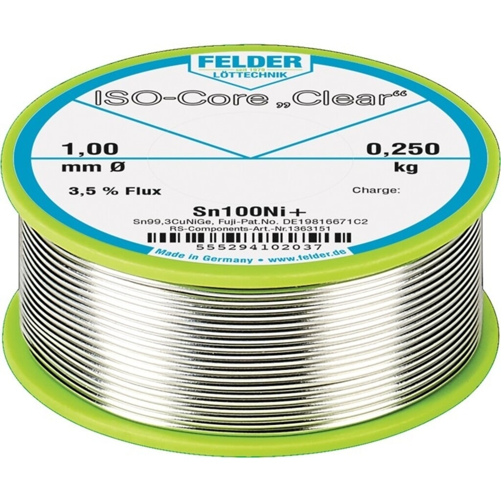 Produktabbildung: FELDER Lötdraht ISO-Core® Clear, 100 g, 1 mm, Sn100Ni+