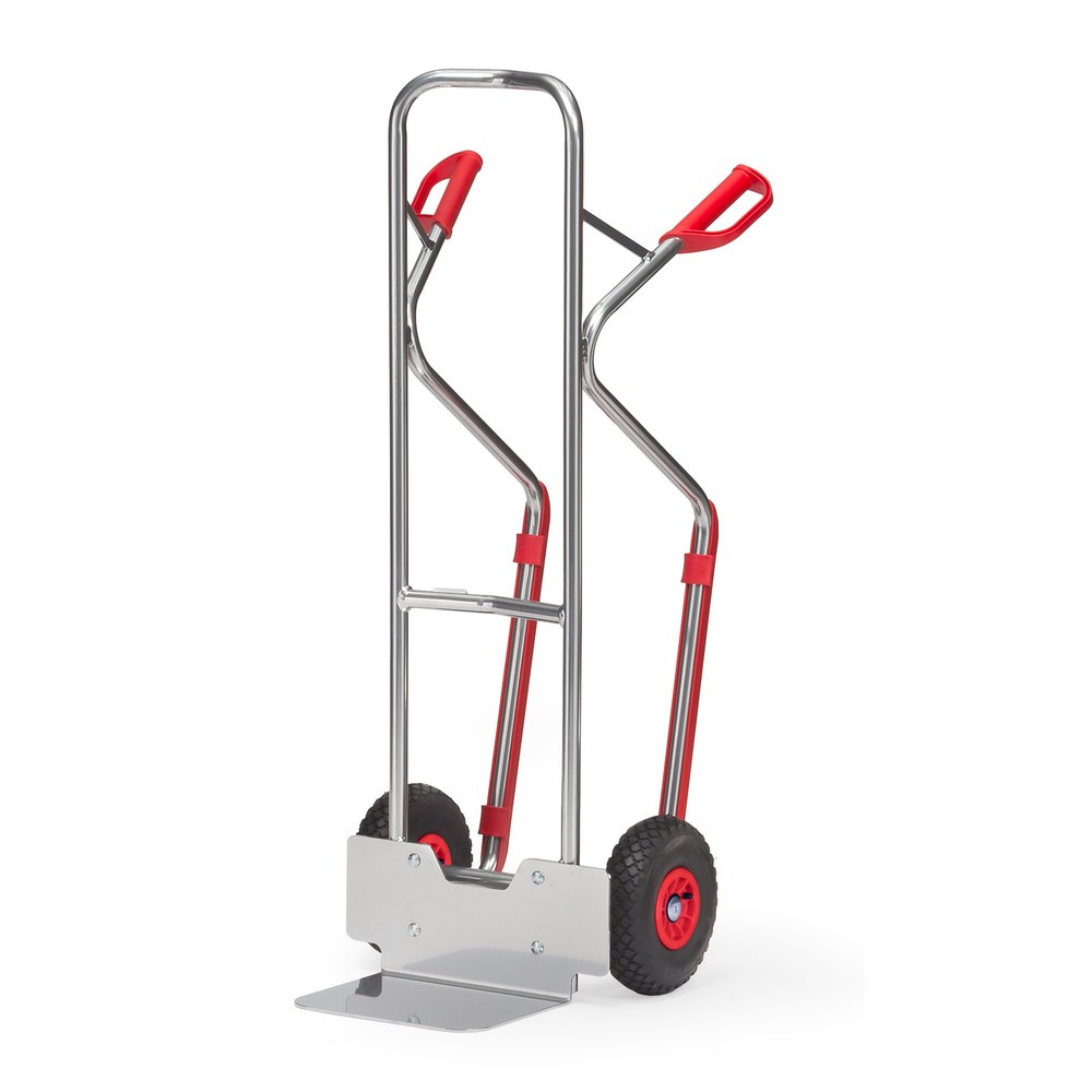 Produktabbildung: fetra® Alu-Stapelkarre , Tragkraft 200 kg, Schaufel BxT 320 x 250 mm, mit Gleitkufen, Luft-Bereifung