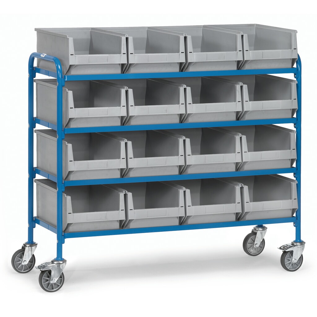 fetra® Beistellwagen mit Sichtlagerkästen, Ladefläche 1.250 x 470 mm Produktabbildung: fetra® Beistellwagen mit Sichtlagerkästen, Ladefläche 1.250 x 470 mm