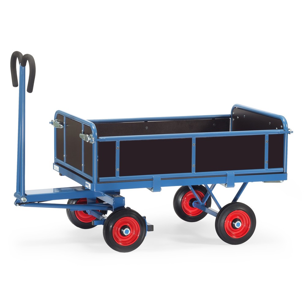 Imagen del producto: carro con plataforma de mano fetra® con 3 paredes plegables, área de carga 800 x 1.200 mm, capacidad de carga 700 kg, bandajes de goma maciza