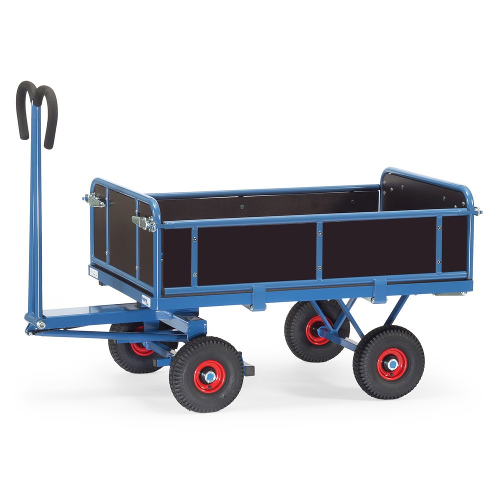 Illustration du produit: fetra® Char à bras avec 3 ridelles rabattables, surface de chargement 800 x 1 200 mm, capacité de charge 700 kg, pneumatiques gonflables