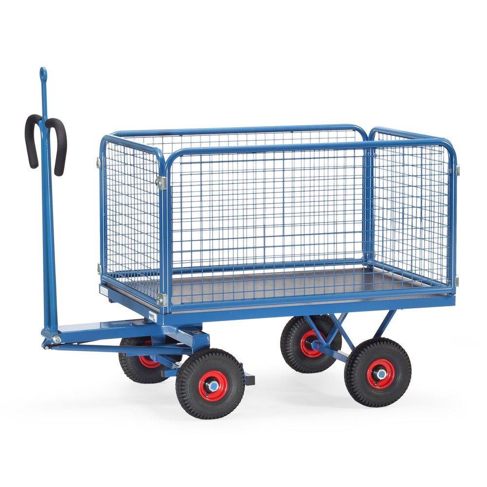 Illustration du produit: Char à bras lourd fetra® avec pneumatiques gonflables, anneau de remorquage et parois grillagées, H x l x L 1 130 x 850 x 1 550 mm, capacité de charge 700 kg