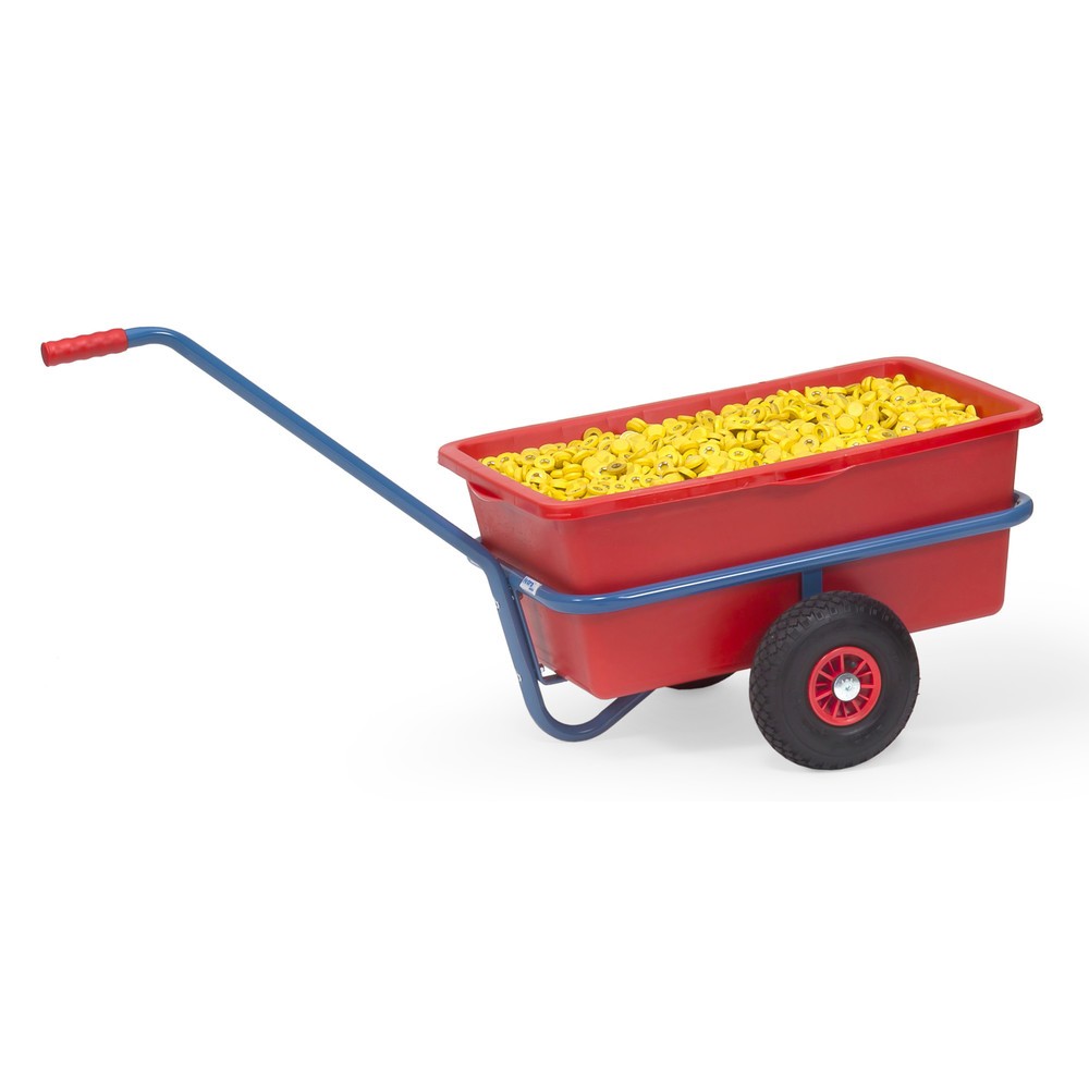 N° de l'image du produit 2 : Chariot à bras léger fetra® avec bac en plastique, roues en caoutchouc plein, H x l x L 777 mm x 581 mm x 1 401 mm, capacité de charge 200 kg, peint en bleu