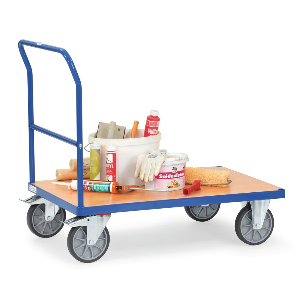 N° de l'image du produit 4 : fetra® Chariot à plate-forme avec dossier de poussée, surface de chargement lxP 500 x 850 mm, bleu brillant