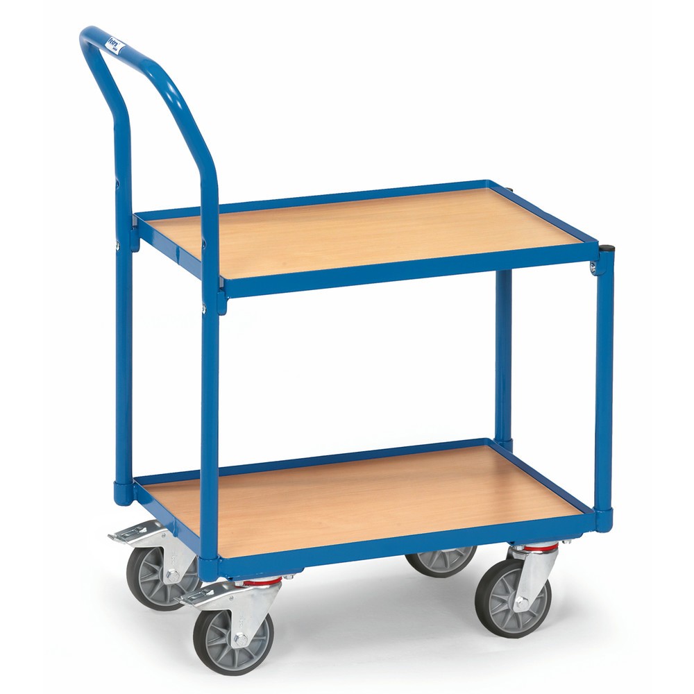Illustration du produit: fetra® Chariot à plateaux, 2 plateaux en bois de 605 x 405 mm, avec rebord, avec poignée