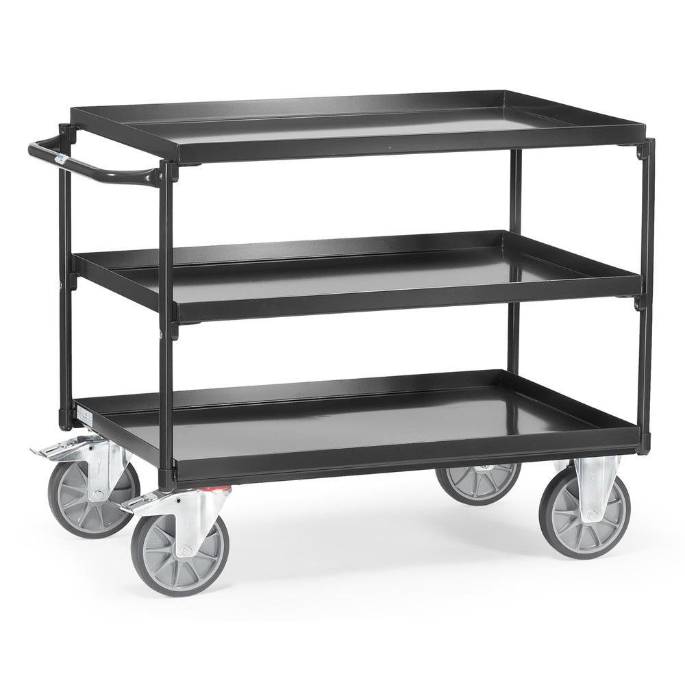 Illustration du produit: fetra® Servante avec bacs étanches à l’huile, 3 bacs de 850 x 500 mm, arceau horizontal, gris anthracite