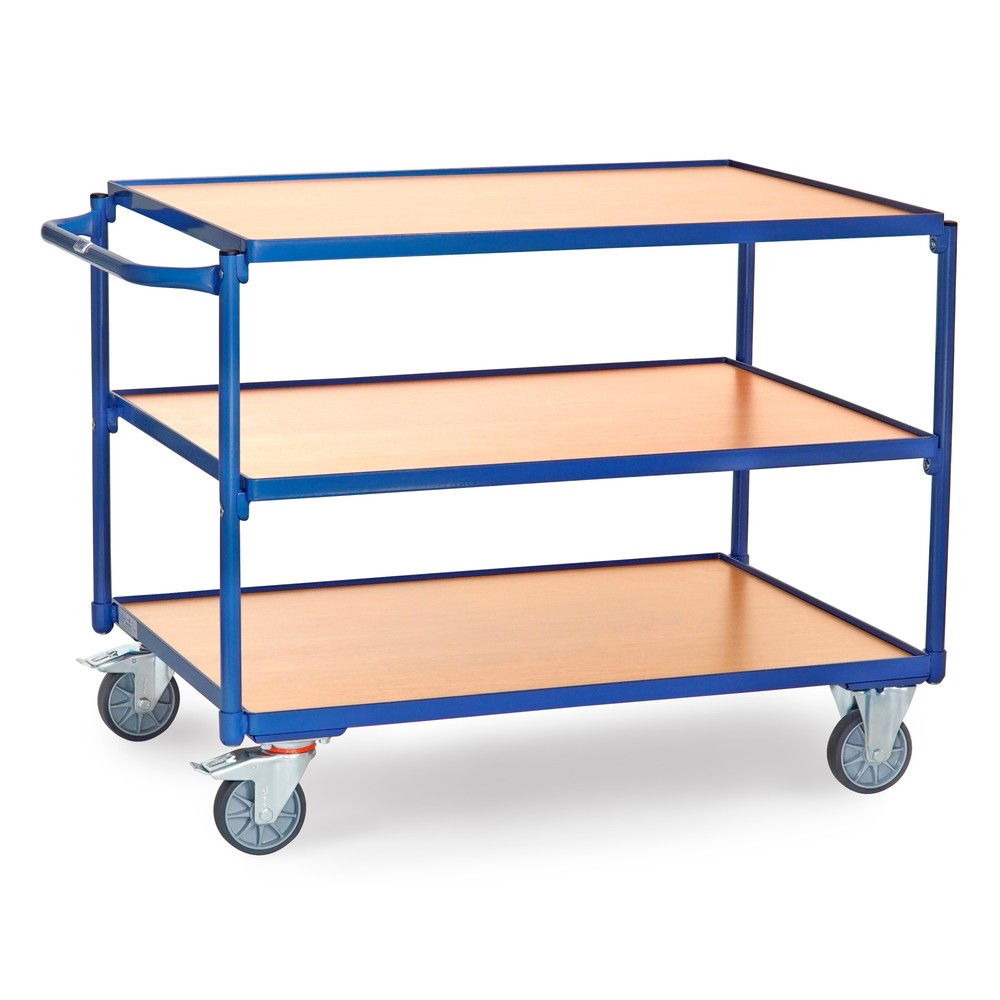 Illustration du produit: Servante fetra®, capacité de charge 300 kg, 3 étages de 1 000 x 700 mm, arceau de poussée vertical