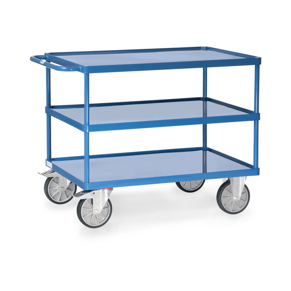 Illustration du produit: Servante et chariot de montage fetra® avec 3 bacs en tôle d’acier, surface de chargement de 850 x 500 mm