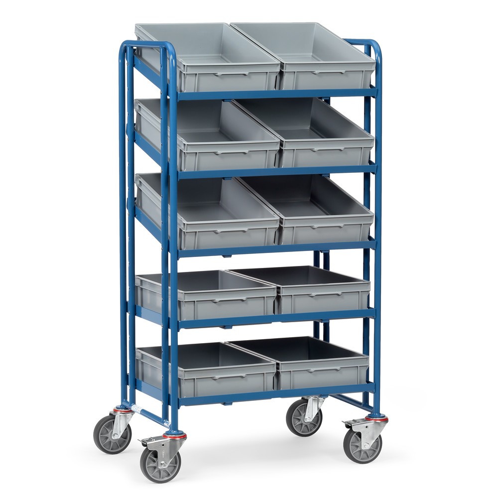 Illustration du produit: fetra® Chariot à plateaux pour bacs Euro, avec bacs, capacité de charge 300 kg, 5 plateaux de 820 x 610 mm