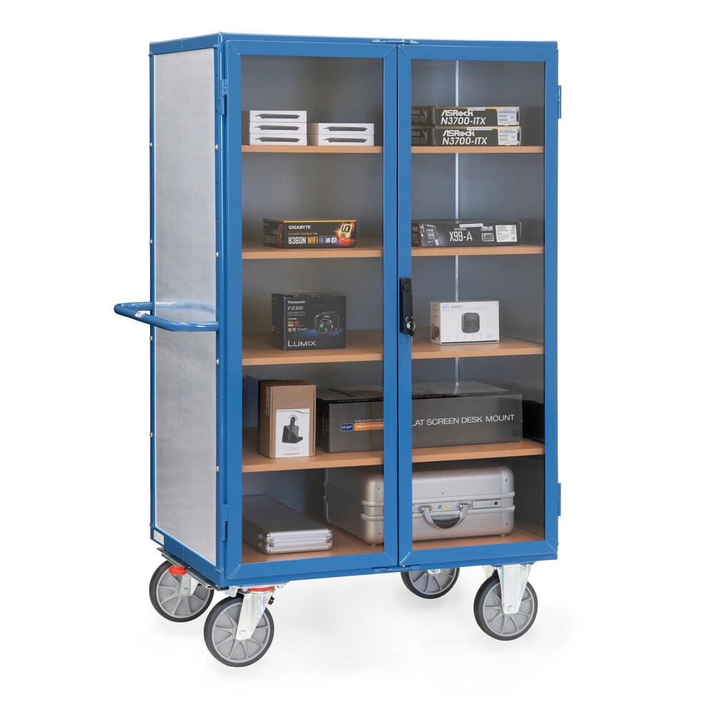 N° de l'image du produit 3 : Chariot-caisse fetra® avec parois en tôle d’acier, portes transparentes, 4 plateaux intermédiaires, HxLxP 1 792 x 845 x 1.170 mm