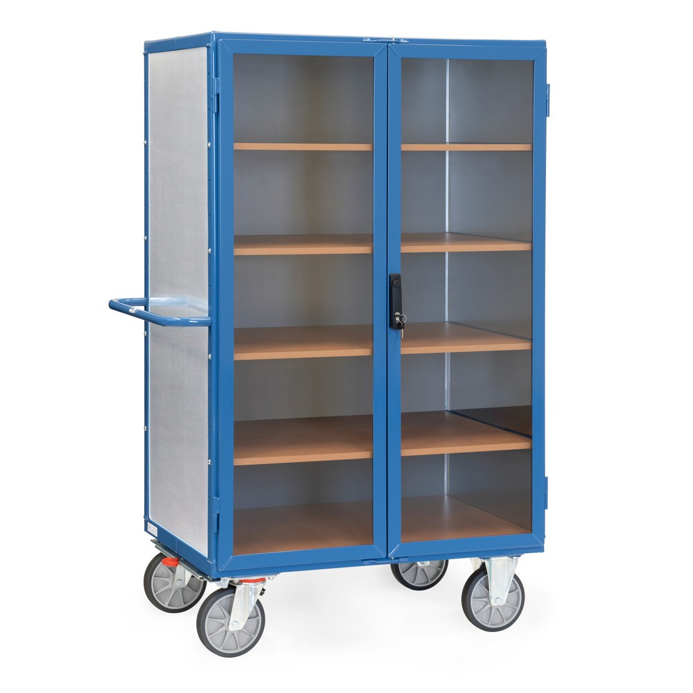 Illustration du produit: Chariot-caisse fetra® avec parois en tôle d’acier, portes transparentes, 4 plateaux intermédiaires, HxLxP 1 792 x 845 x 1.170 mm