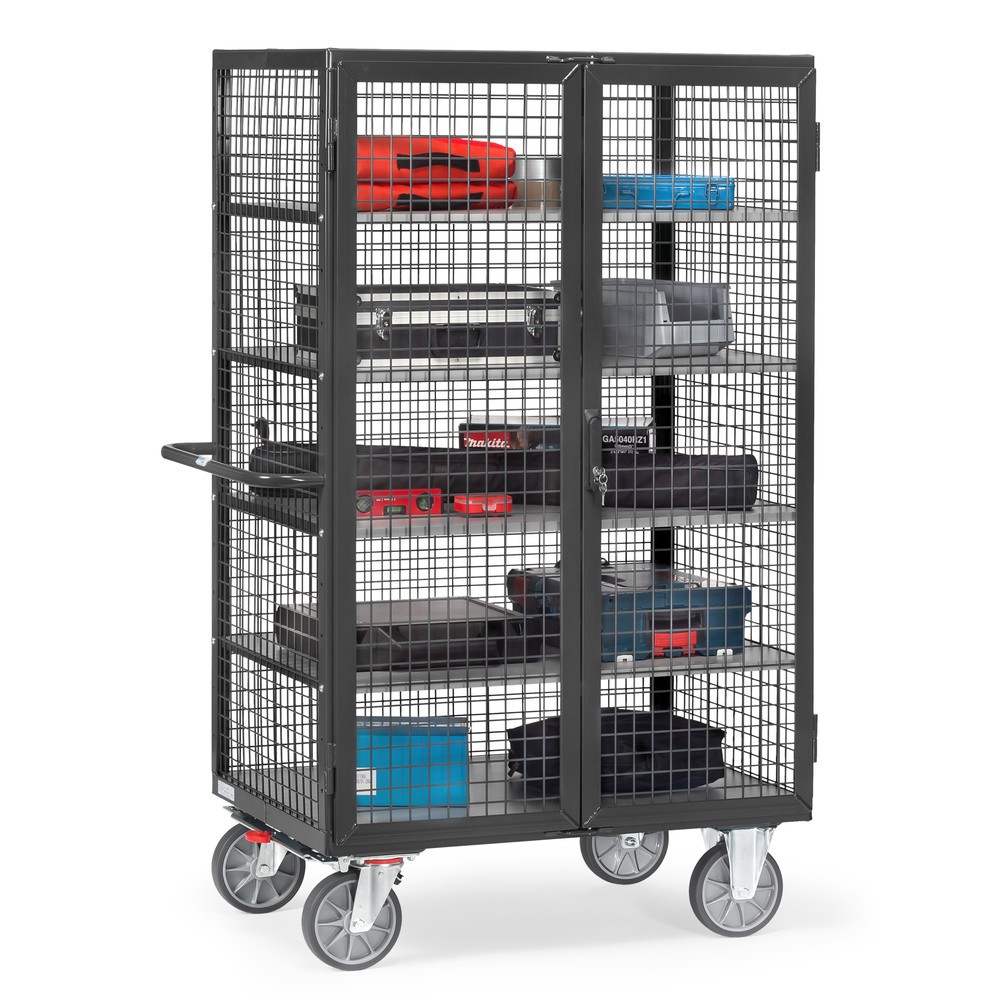 N° de l'image du produit 3 : fetra® Chariot fermé, capacité de charge de 750 kg, parois grillagées, porte à doubles battants, 5 plateaux de 1 000 x 680 mm, gris anthracite