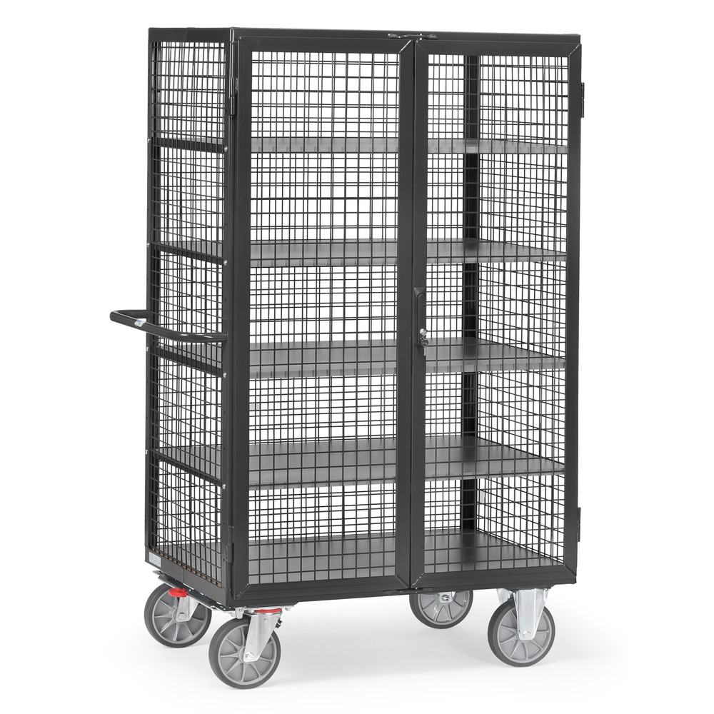 Illustration du produit: fetra® Chariot fermé, capacité de charge de 750 kg, parois grillagées, porte à doubles battants, 5 plateaux de 1 000 x 680 mm, gris anthracite