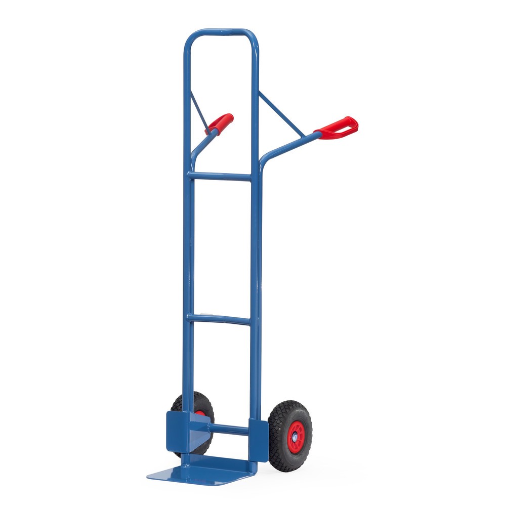 Illustration du produit: Diable empilable fetra®, hauteur 1 600 mm, capacité de charge 300 kg, pelle L x P 320 x 250 mm, avec arceau transversal supérieur, pneumatiques en PU