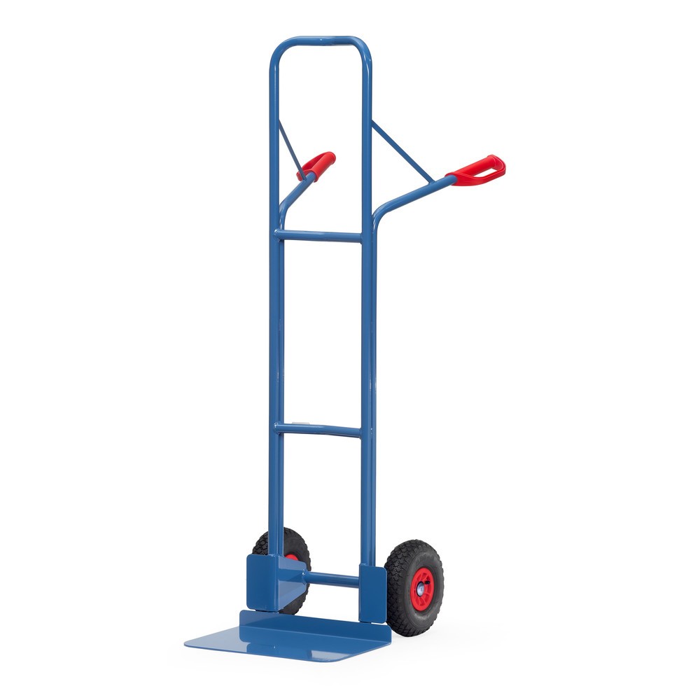 Illustration du produit: Diable empilable fetra®, hauteur 1 600 mm, capacité de charge 300 kg, pelle L x P 480 x 300 mm, avec arceau transversal supérieur, pneumatiques gonflables