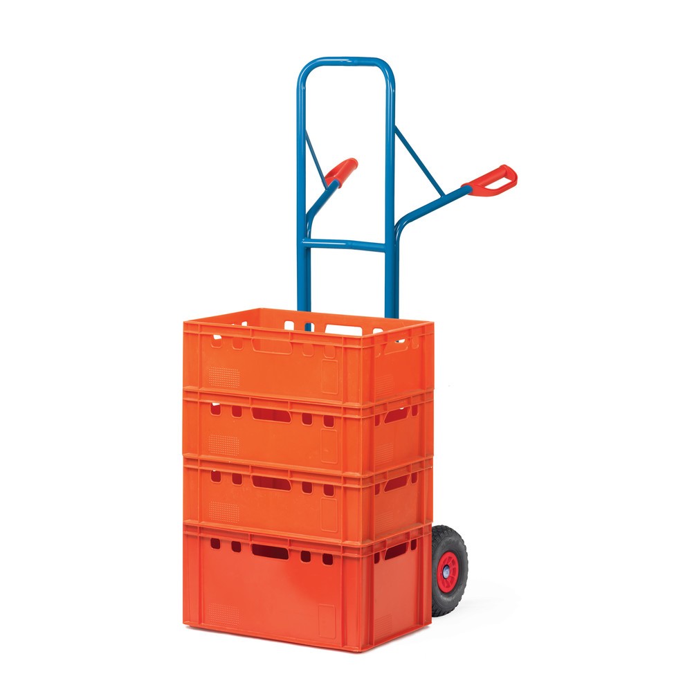 N° de l'image du produit 3 : Diable empilable fetra®, hauteur 1 600 mm, capacité de charge 300 kg, pelle L x P 480 x 300 mm, avec arceau transversal supérieur, pneumatiques en PU