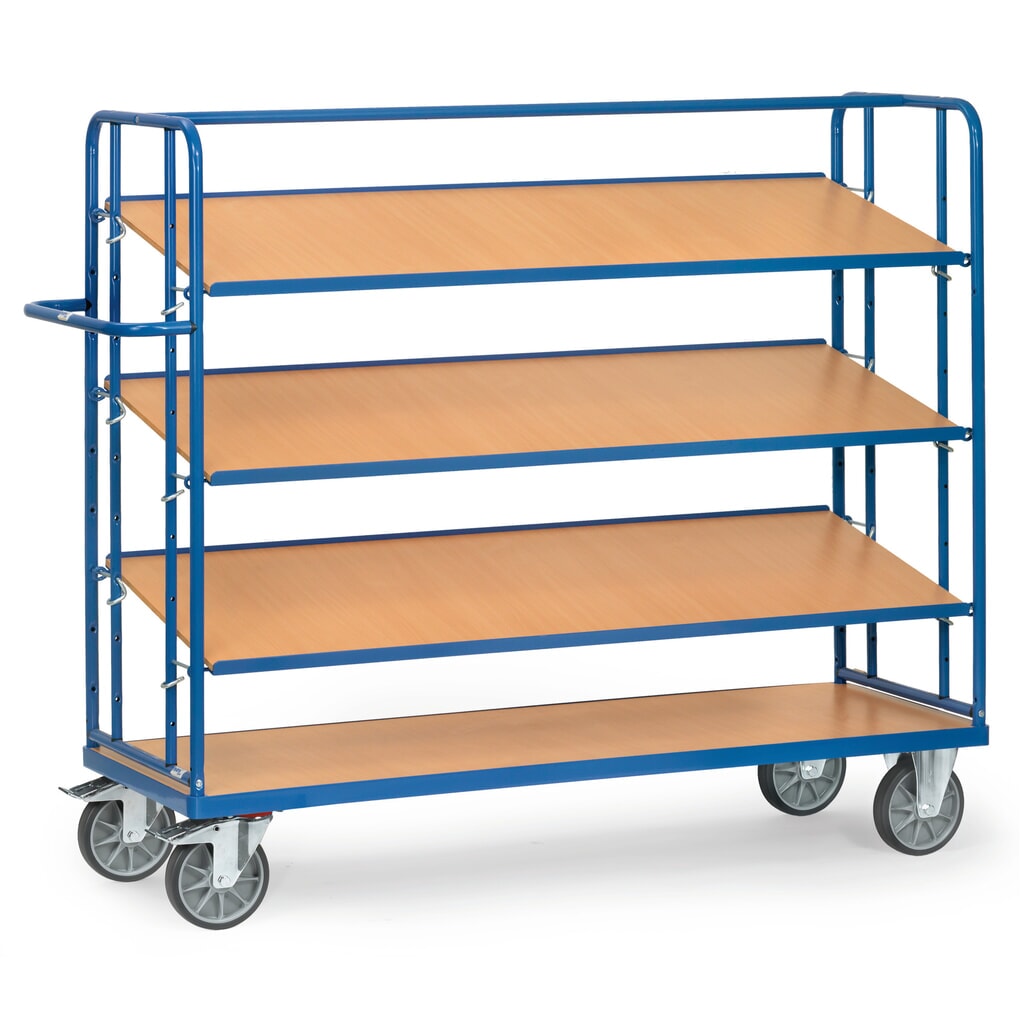 fetra® Etagenwagen, 1 fester und 3 verstellbare Böden, Tragkraft 500 kg, HxBxL 1.560 x 620 x 1.830 mm Produktabbildung: fetra® Etagenwagen, 1 fester und 3 verstellbare Böden, Tragkraft 500 kg, HxBxL 1.560 x 620 x 1.830 mm