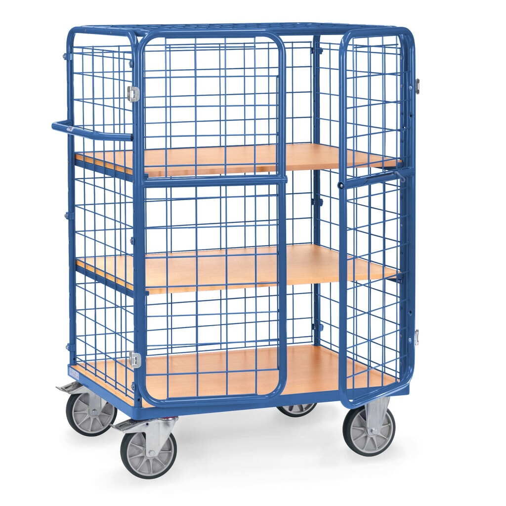 Produktabbildung: fetra® Etagenwagen mit Flügeltüren, Tragkraft 600 kg, 3 Etagen à 1.000 x 600 mm