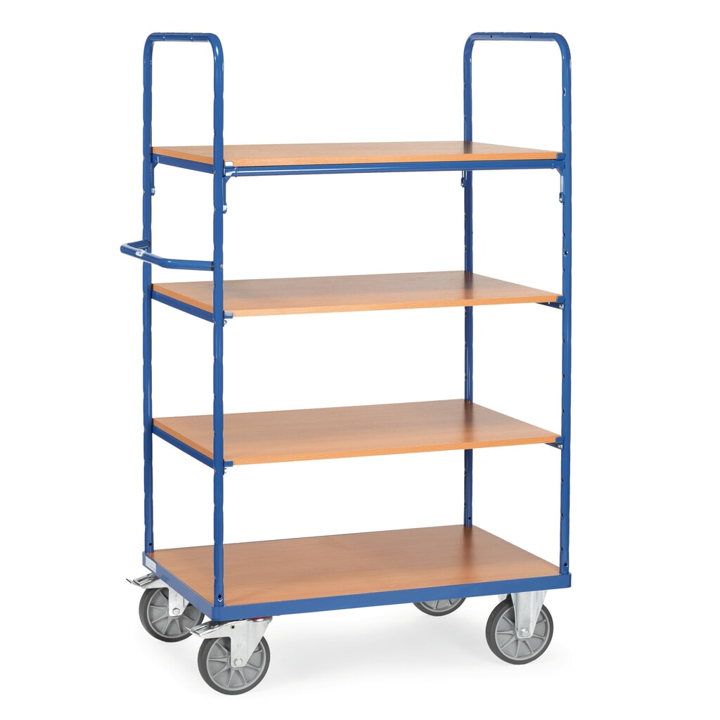 Produktabbildung: fetra® Etagenwagen mit Holzböden, 4 Etagen à 1.000 x 600 mm, Höhe 1.800 mm