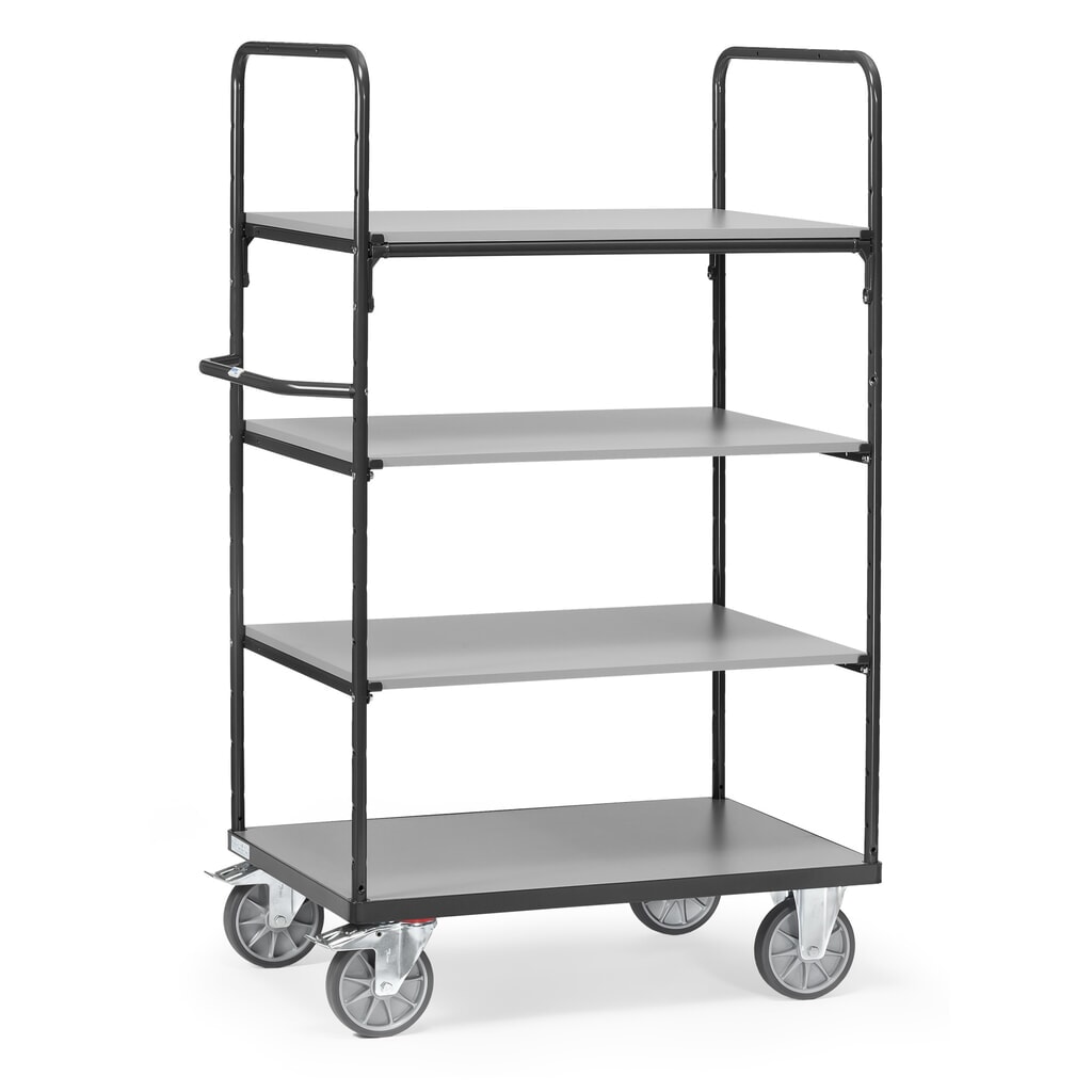 Produktabbildung: fetra® Etagenwagen mit Holzböden, 4 Etagen à 1.000 x 600 mm, Höhe 1.800 mm, anthrazitgrau
