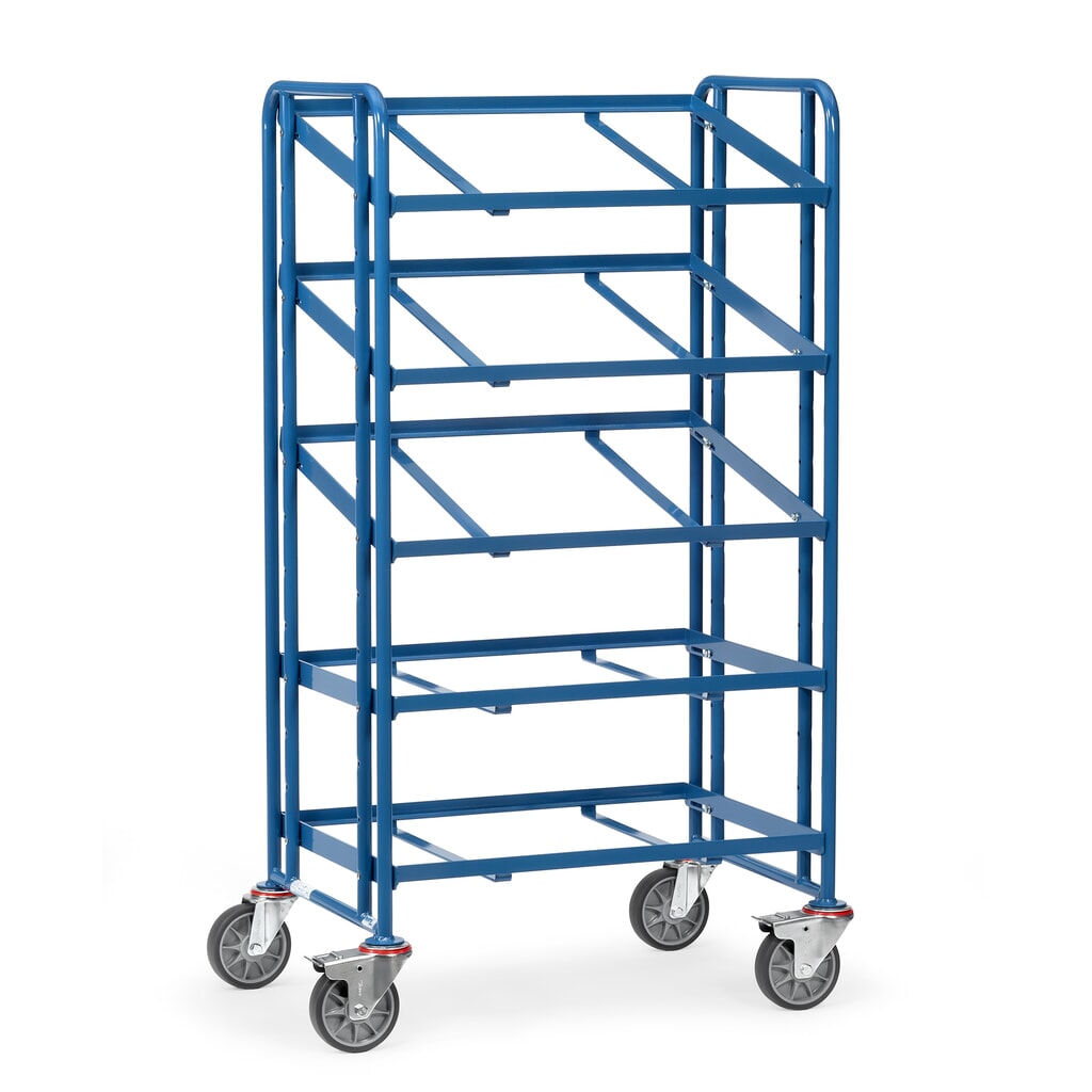 Produktabbildung: fetra® Eurokasten-Etagenwagen, offener Rahmen, TK 300 kg, 5 Etagen à 820 x 610 mm