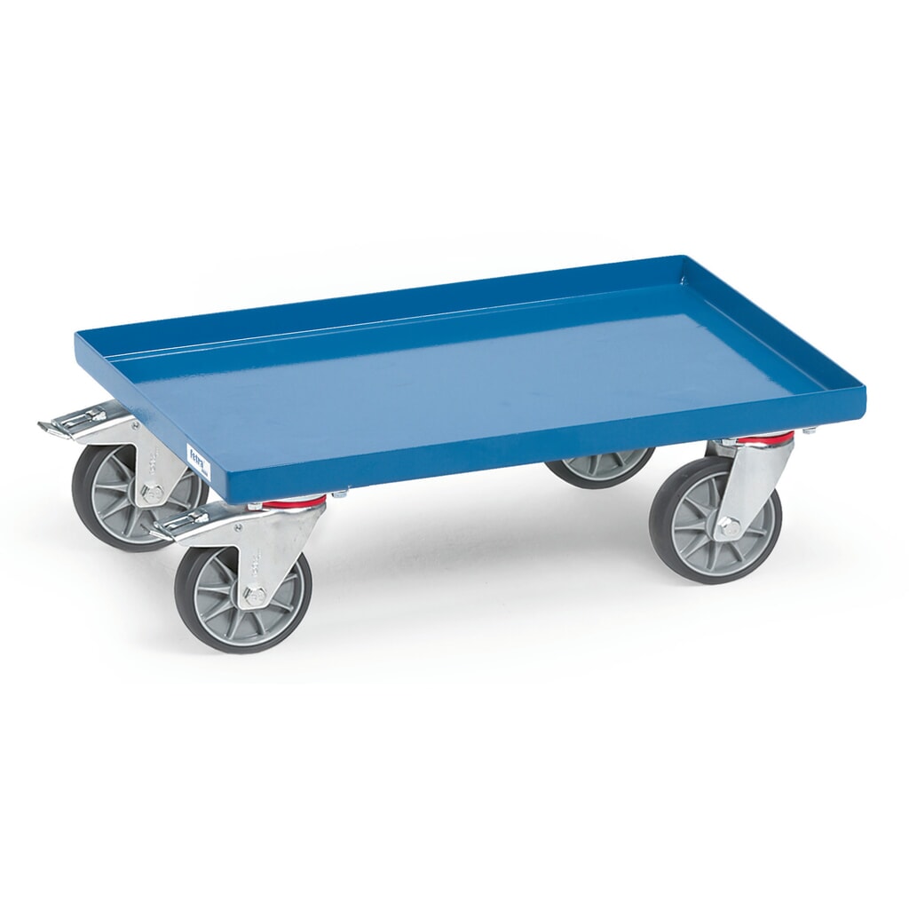 fetra® Eurokasten-Roller aus Stahl, TK 250 kg, Stahlblechwanne BxL 408 x 605 mm, blau Produktabbildung: fetra® Eurokasten-Roller aus Stahl, TK 250 kg, Stahlblechwanne BxL 408 x 605 mm, blau