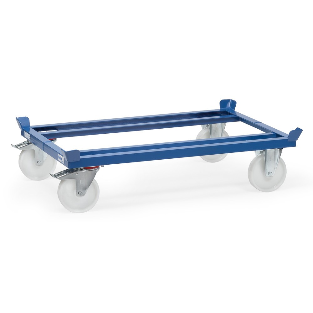 Produktabbildung: fetra® Fahrgestell mit Fangecken, TK 1.000 kg, für Paletten 1.000 x 800 mm, Polyamid-Bereifung