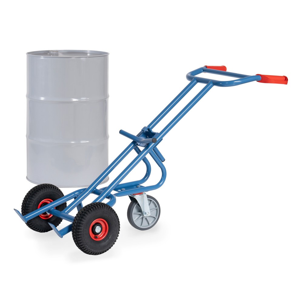Produktabbildung Nr. 1: fetra® Fasskarre, Tragkraft 300 kg, mit Stützrolle, Luft-Bereifung