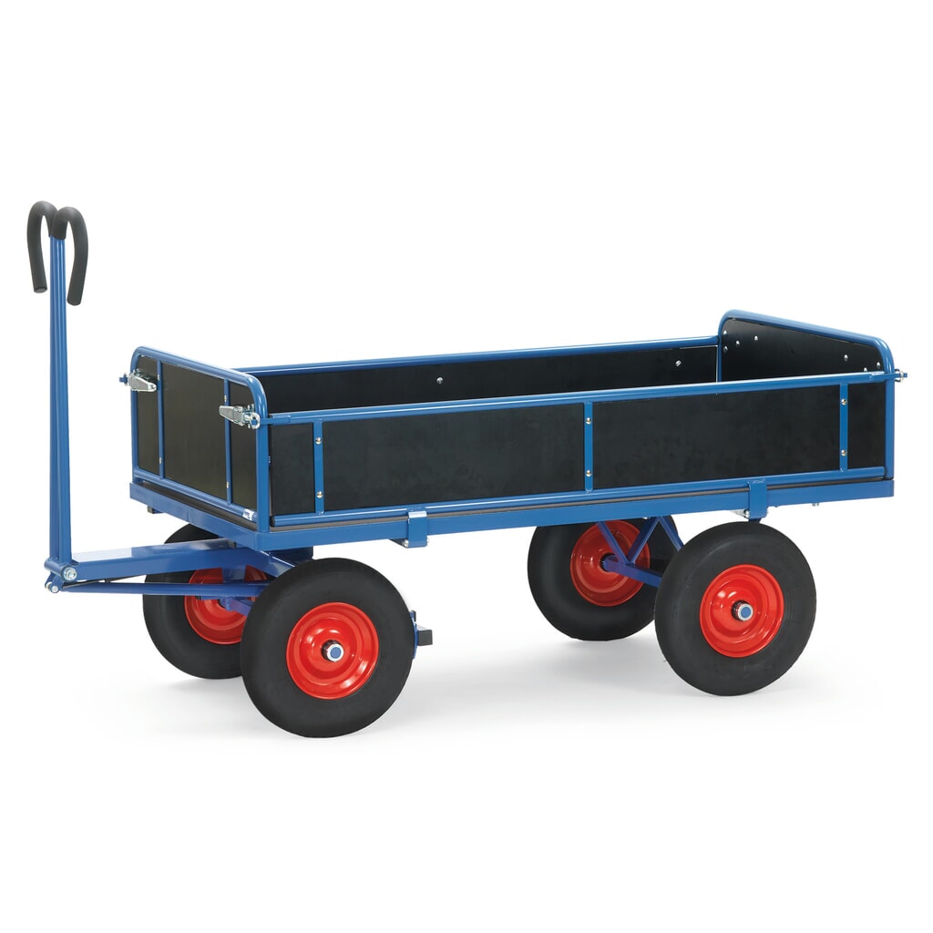 fetra® Handpritschenwagen mit 3 abklappbaren Wänden, Ladefläche 1.000 x 2.000 mm, TK 1.250 kg, Vollgummi-Bereifung Produktabbildung: fetra® Handpritschenwagen mit 3 abklappbaren Wänden, Ladefläche 1.000 x 2.000 mm, TK 1.250 kg, Vollgummi-Bereifung
