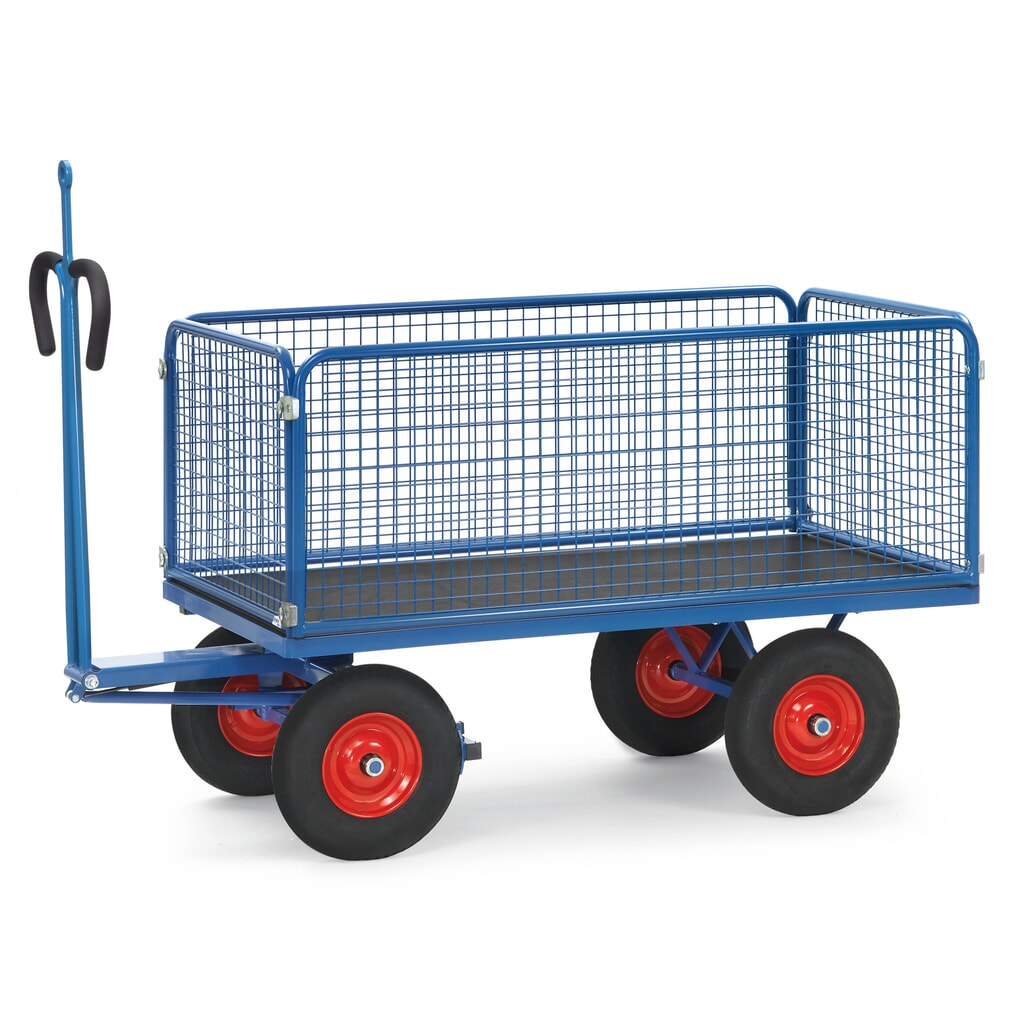 fetra® Handpritschenwagen mit Vollgummirädern, Zugöse und Drahtgitterwänden, HxBxL 1.190 x 850 x 1.550 mm, Tragkraft 1.000 kg Produktabbildung: fetra® Handpritschenwagen mit Vollgummirädern, Zugöse und Drahtgitterwänden, HxBxL 1.190 x 850 x 1.550 mm, Tragkraft 1.000 kg