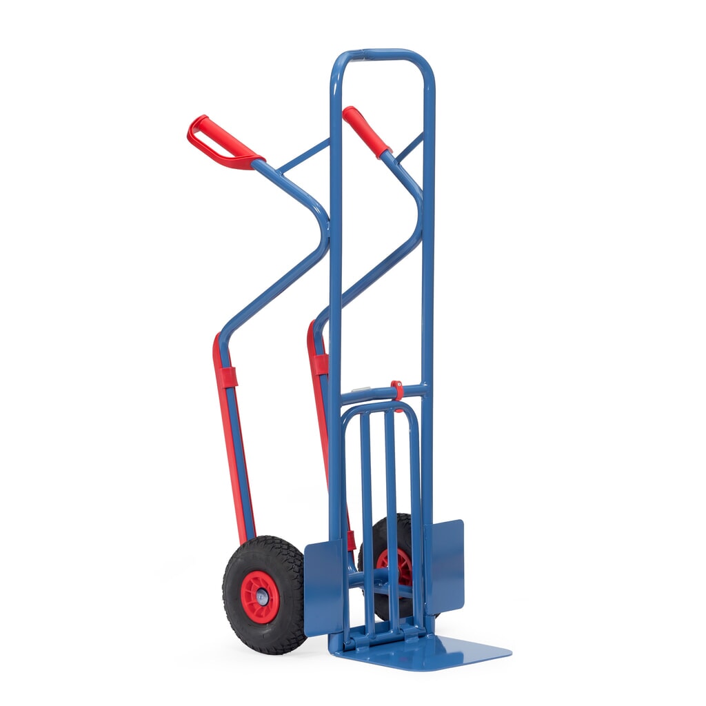 Produktabbildung Nr. 2: fetra® Paketkarre, mit Klappschaufel + Gleitkufen, TK 300 kg, Schaufel BxT 320 x 250 mm, PU-Bereifung