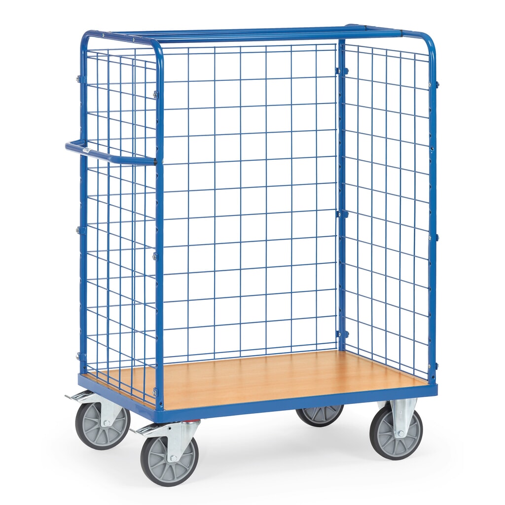 fetra® Paketwagen, 3-seitig mit Gitterwand, Ladefläche BxT 1.000 x 700 mm, Höhe 1.552 mm Produktabbildung: fetra® Paketwagen, 3-seitig mit Gitterwand, Ladefläche BxT 1.000 x 700 mm, Höhe 1.552 mm