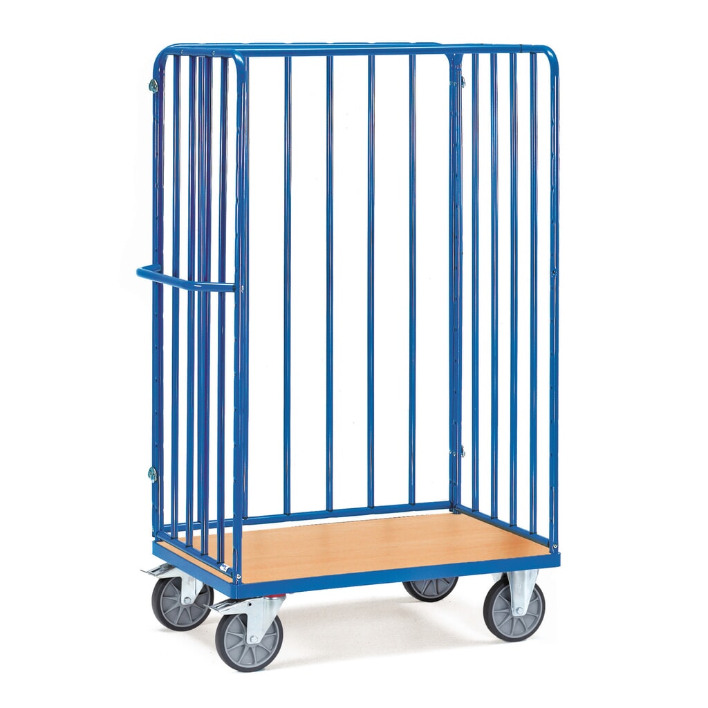 Produktabbildung: fetra® Paketwagen, mit 3 Streben-Wänden, Ladefläche BxT 1.200 x 700 mm, Höhe 1.800 mm
