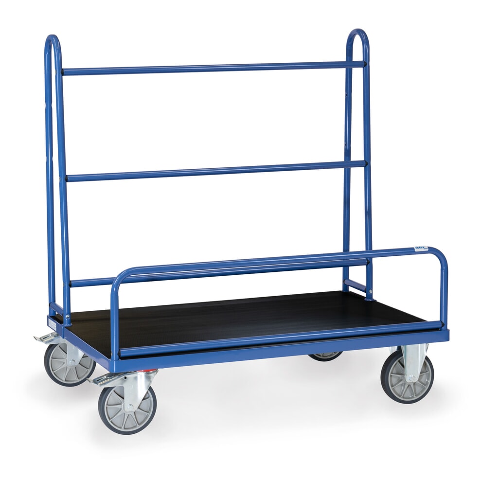 fetra® Plattenwagen, feste Rohrbügel, rutschhemmende Ladefläche BxT 1.270 x 535 mm, Tragkraft 600 kg Produktabbildung: fetra® Plattenwagen, feste Rohrbügel, rutschhemmende Ladefläche BxT 1.270 x 535 mm, Tragkraft 600 kg