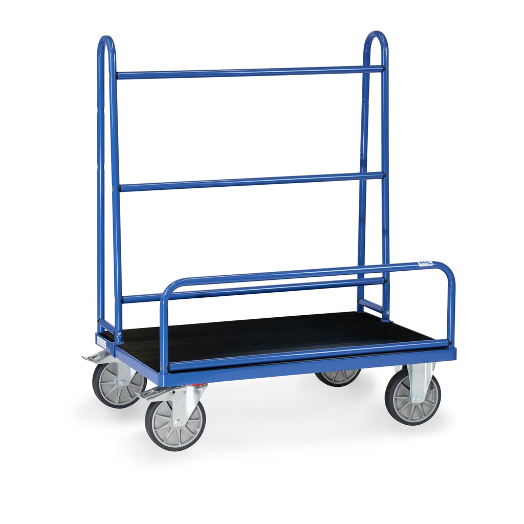 Produktabbildung: fetra® Plattenwagen, feste Rohrbügel, rutschhemmende Ladefläche BxT 1.070 x 435 mm, Tragkraft 600 kg