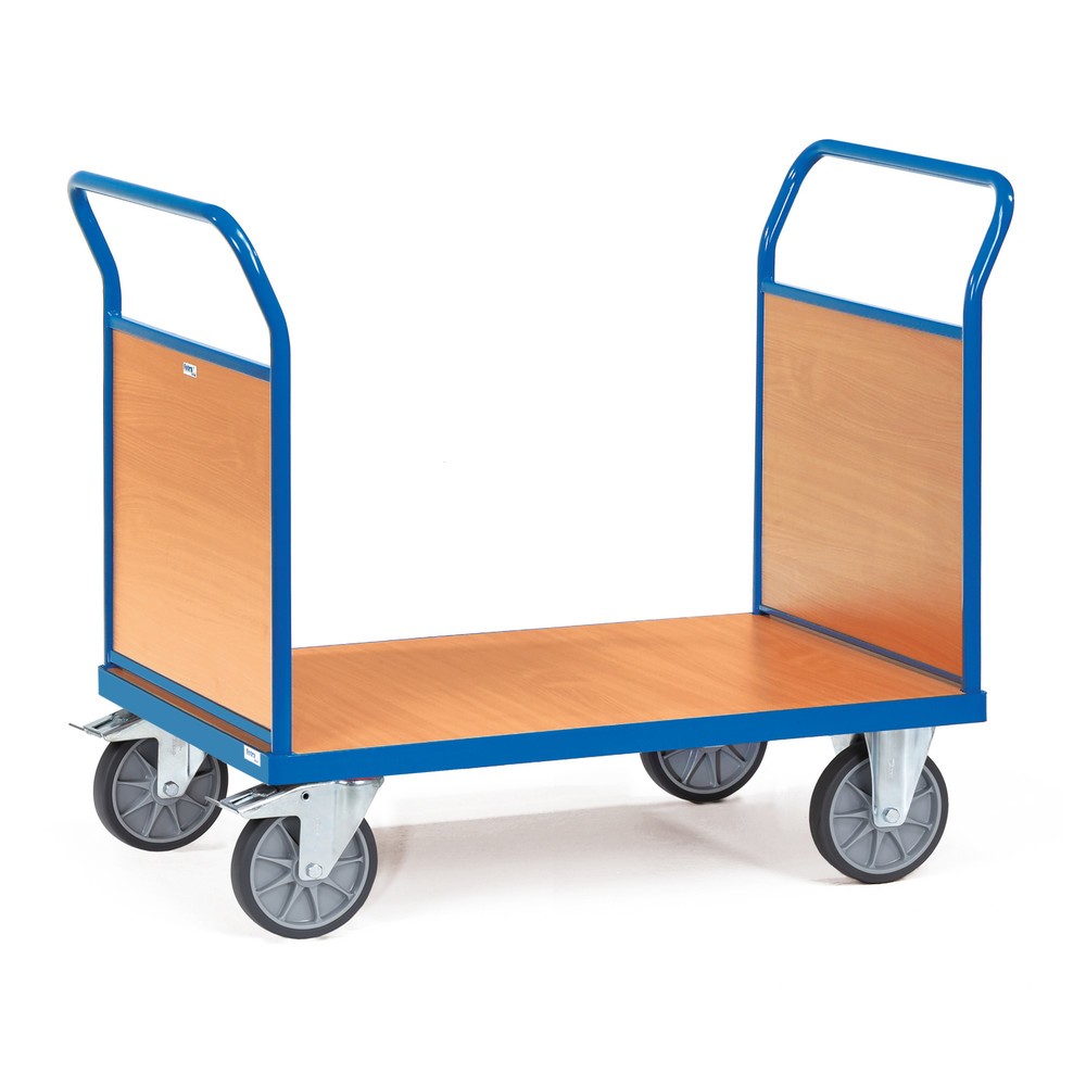Produktabbildung: fetra® Plattformwagen, 2-seitig mit Holzwänden, Ladefläche BxT 800 x 1.200 mm