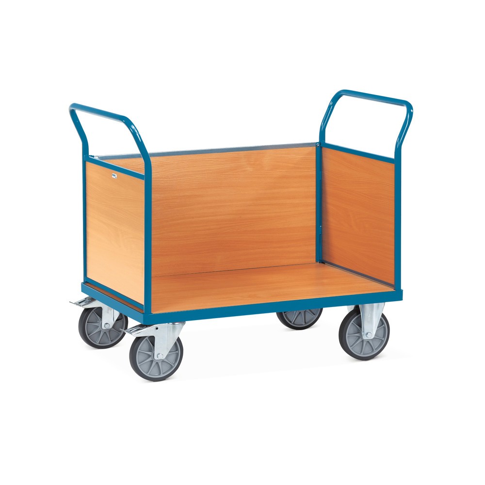 Produktabbildung: fetra® Plattformwagen, 3-seitig mit Holzwänden, Ladefläche BxT 600 x 1.000 mm