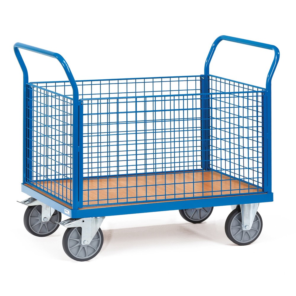 Produktabbildung: fetra® Plattformwagen, 4-seitig mit Gitterwänden, Ladefläche BxT 700 x 1.000 mm