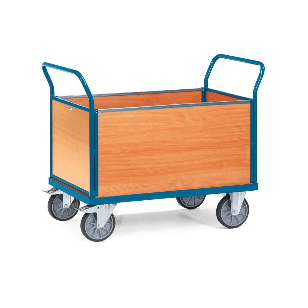 fetra® Plattformwagen, 4-seitig mit Holzwänden