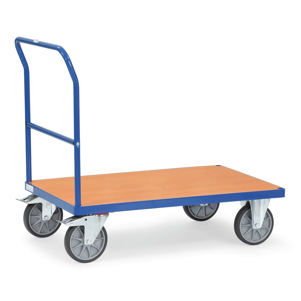 fetra® Plattformwagen mit Schiebebügel, Ladefläche BxT 500 x 850 mm, brillantblau Produktabbildung: fetra® Plattformwagen mit Schiebebügel, Ladefläche BxT 500 x 850 mm, brillantblau