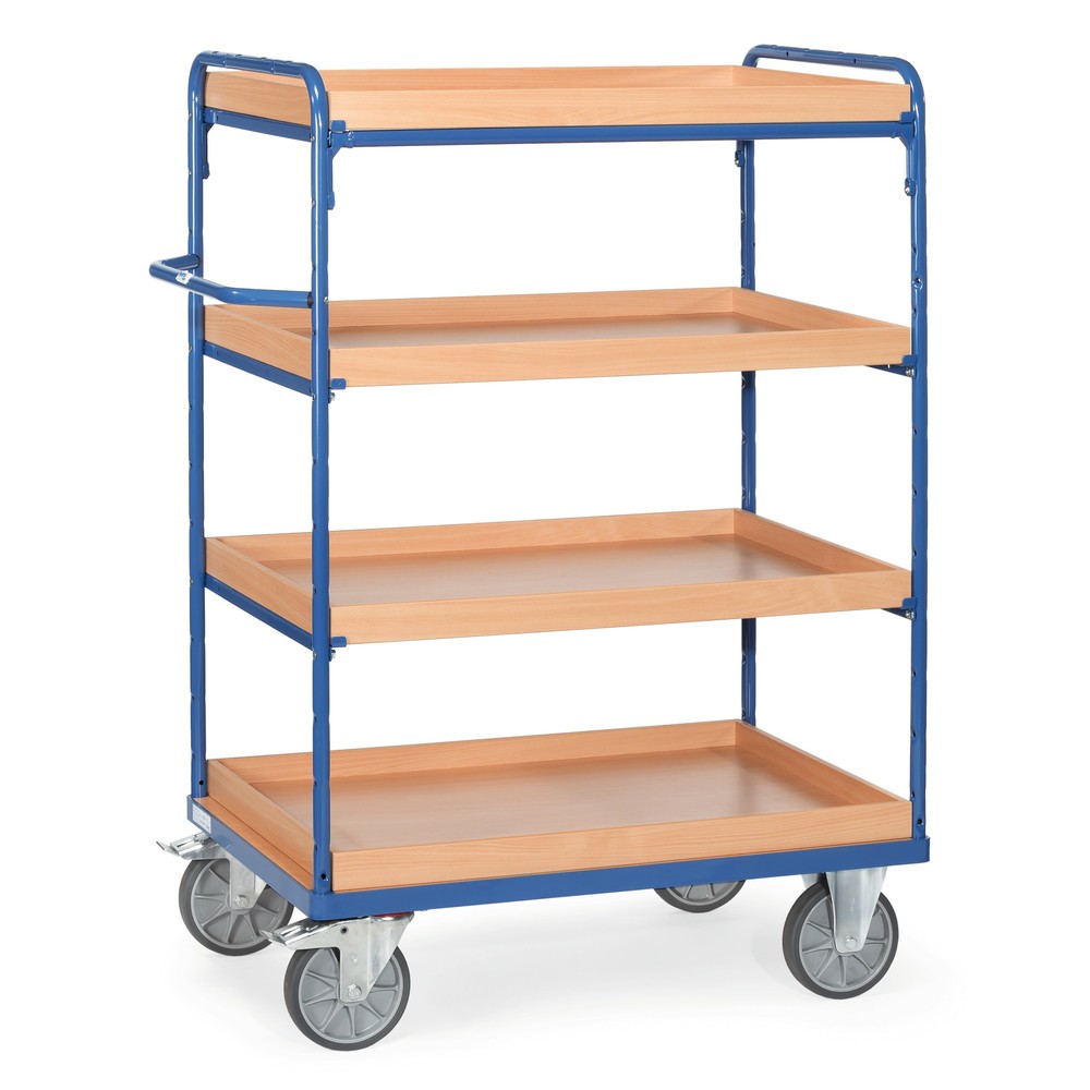 Obrázok výrobku: policový vozík fetra® s úložnými krabicami, 4 úrovne 1 200 x 800 mm, výška 1,552 mm