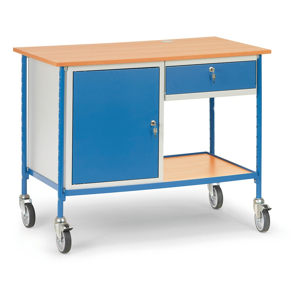 fetra® Rolltisch, Tagkraft 150 kg, 1 Stahlschrank, 1 Schublade Produktabbildung: fetra® Rolltisch, Tagkraft 150 kg, 1 Stahlschrank, 1 Schublade