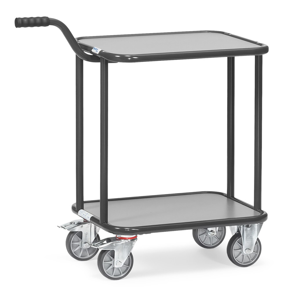 N° de l'image du produit 1 : fetra® Chariot à plateaux, avec plateaux en bois, 2 plateaux à 600 x 450 mm, gris anthracite